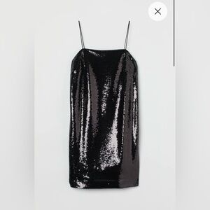 NWT H&M Gorgeous Square Neckline Shoulder Strap Sleeveless Sequined Dress Black